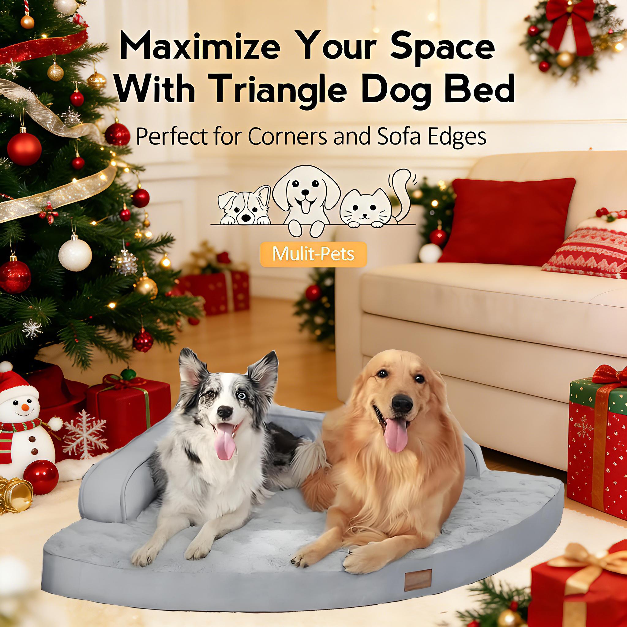 Large Dog Bed - XL Orthopedic Egg-Crate Memory Foam Dog Beds with Removable Washable Cover, Waterproof Pet Beds with Non-Slip Bottom, Grey