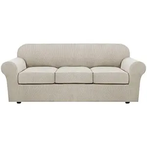 H.VERSAILTEX 4 Piece Stretch Sofa Covers for 3 Cushion Couch Covers for Living Room Furniture Slipcovers (Base Cover Plus 3 Seat Cushion Covers) Upgraded Thicker Jacquard Fabric (Sofa, Island Fossi)