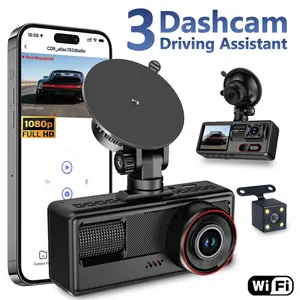 3 Channel Dash Cam, 1080P  Front and Rear Inside, G-Sensor, IR Night Vision, WiFi & APP Control, Parking Mode,Loop Recording, 170° Wide Angle, Free 32GB Card, Holiday Gifts