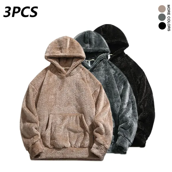 Men's Winter Fleece Lined Thick Long Sleeve Warm Hoodie Beige Khaki Plain Casual Loose Fit Versatile Top Menswear Sweatshirts Clothes Relaxed Fit
