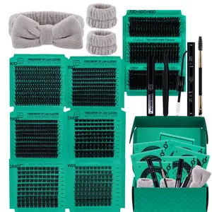 1170pcs D Curl High Capacity Lashes Kit, 9 styles Mixed Length Lash Volume&3D Effect Eyelash Clusters Kit Comes with Bond&Seal, Lash Remover, Lash Brush,Headband Wristband and Tweezers Self Care Tool Cosmetic Makeup