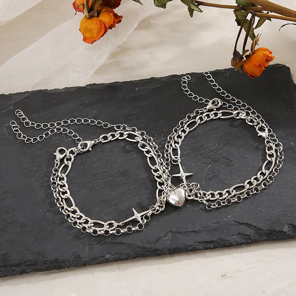 Heart-shaped cross versatile couple bracelet, Valentine's Day magnetic attraction metal couple jewelry