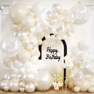 210Pcs Pearl White Balloon Garland Kit with Clear Balloons and Pearl Stickers for Party Decor