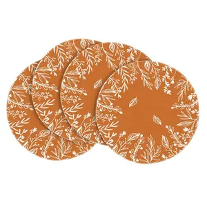 Orange Eucalyptus Leaves Round Fall Placemats Set of 4, 14 Inch Seasonal Autumn Thanksgiving Round Table Mats for Dining Decoration