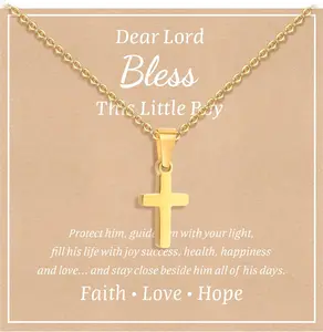 Stocking Stuffers Cross Necklace for Kids : Minimalist Gold Plated/Silver Cross Chain Necklace Jewelry First Communion Baptism Gifts for Teenage Girls Boys Son Children