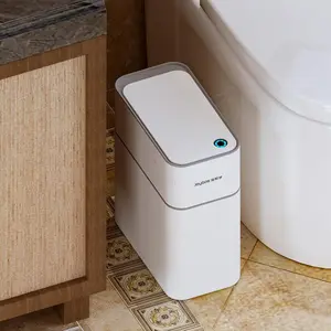 Bathroom Garbage Can with a Lid,3.5 Gallon Touchless Motion Sensor Trash Can,Automatic Adsorption,Electric Slim Small Smart Diaper Trash Bin for Toilet,Kitchen,Bedroom,White