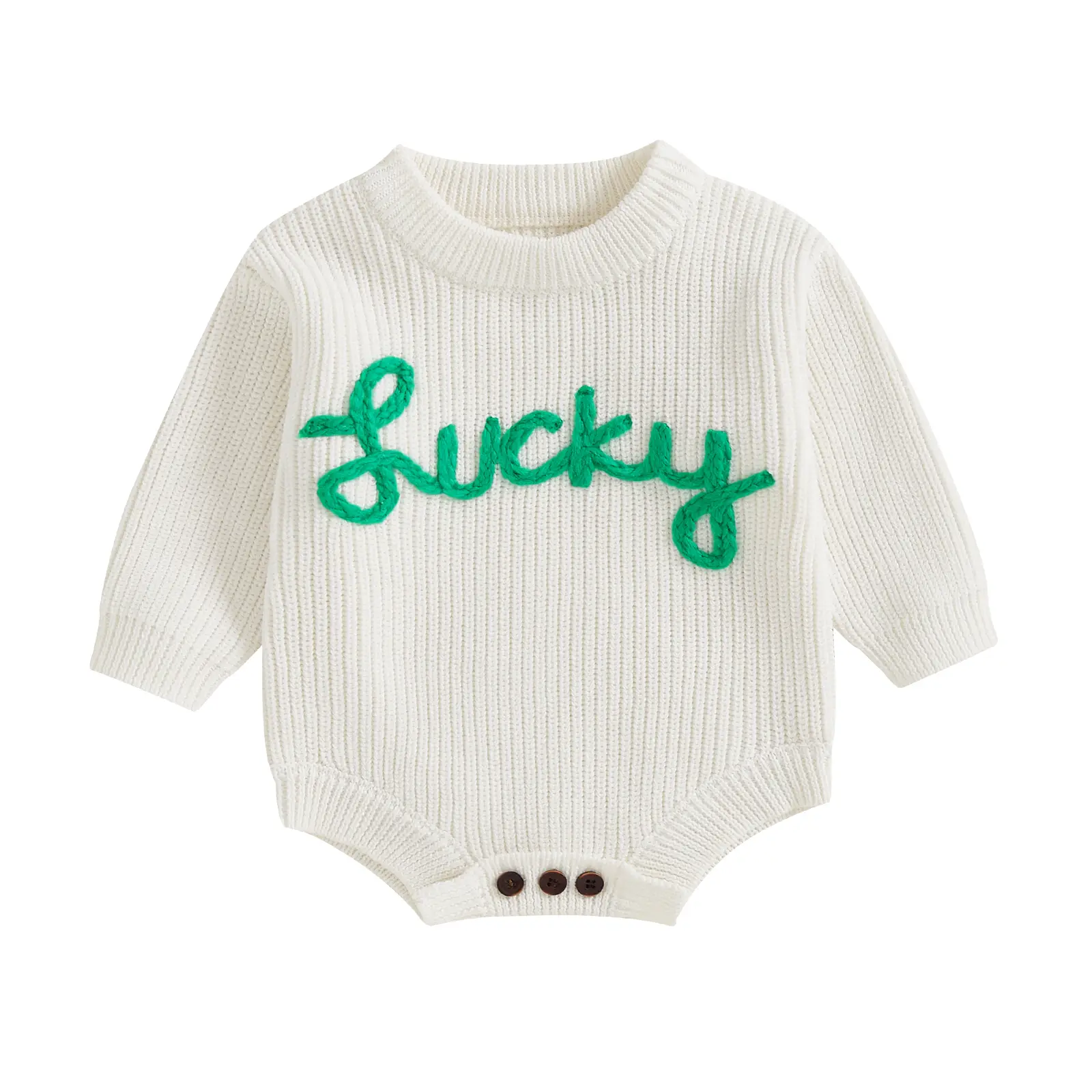 Toddler Baby Boys Girls St. Patrick's Day Sweater Romper Long Sleeve Lucky Embroidery Bodysuit Newborn Irish Clothes
