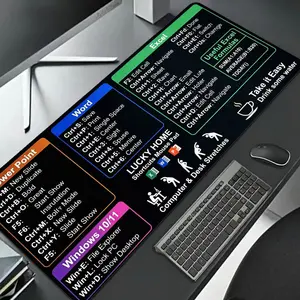 Office Shortcuts & Stretches Educational Mouse Pad Polyester Non-Slip Base Desk Mat for Home Office with PowerPoint Word Excel Windows 10 11 Shortcuts Computer Stretches