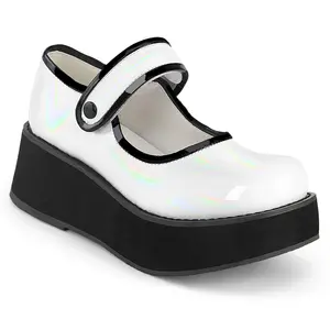 Demonia Sprite-01 White Holo Patent Platforms