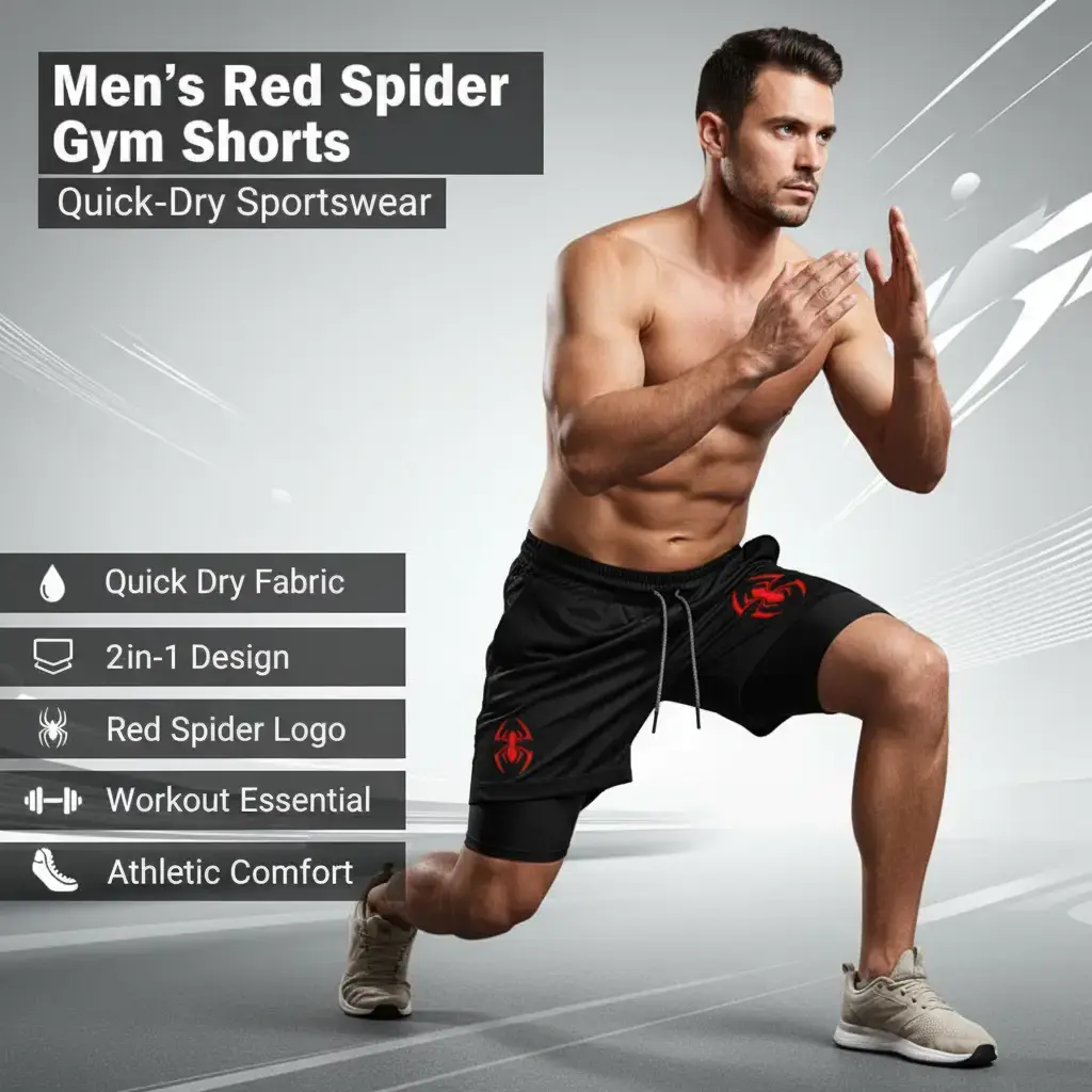 Red Spider Logo 2-in-1 Compression Gym Shorts Men Quick Dry Liner Workout Training Running Sports Athletic Casual Shorts wx201 jorts built-in performance camo short black