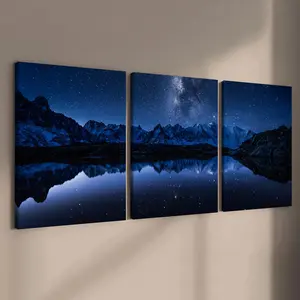 Starry Sky Pattern Wooden Framed Canvas Painting, 3 Counts Modern Art Wall Decor, Wall Art for Home Living Room Bedroom Office