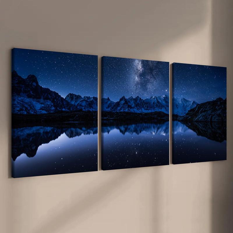 Starry Sky Pattern Wooden Framed Canvas Painting, 3 Counts Modern Art Wall Decor, Wall Art for Home Living Room Bedroom Office