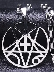 Inverted Cross Occult Pentagram Stainless Steel Necklaces Silver Color Music Band Pendants Necklaces colares Gothic Mystery Jewelry