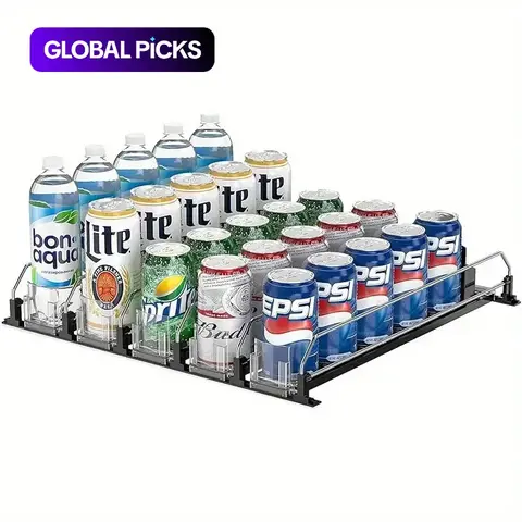 Refrigerator Self Pushing Beverage Dispenser, Adjustable Beverage Push Rod Slide, Easy To Clean Refrigerator Organizer Fridge Organization for Storage Room & Kitchen, Kitchen Accessories #GLOBAL PICKS