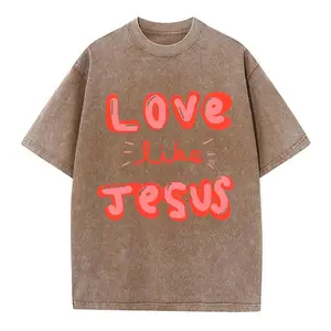 "Love Like Jesus" Washed  T-Shirt, Retro Pink Bubble Letter Christian Oversized Streetwear