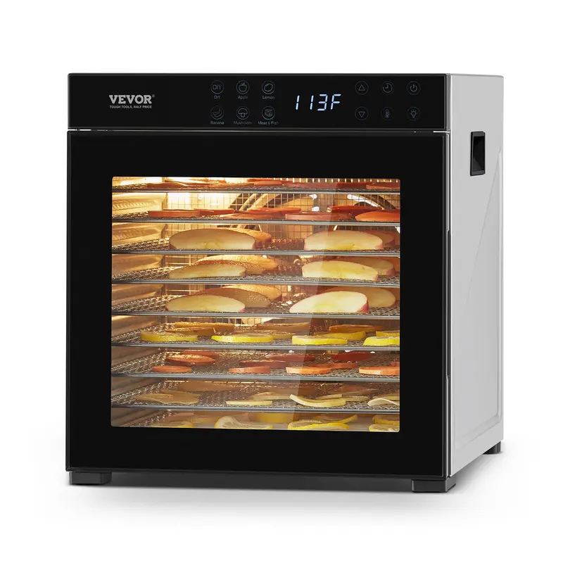 【Auction】【Opantalk Only】VEVOR 10-Tray 1000W Stainless Steel Dehydrating Machine, 11.22 x 12.01 in Digital Display Food Dehydrator with Even Drying for Family Use, Fruits, Vegetables, Herbs, Seafood & Jerky