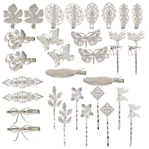 30 Pack/15 Pairs Retro  Metal   Hair Clips Barrettes Bobby Pins Leaf Flower Butterfly Accessories for Women Girls