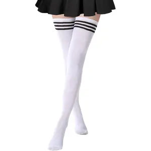 Extra Long Thigh High Socks for Women Striped Over Knee Thigh Socks Long Boot Thigh High Stockings Leg Warmers