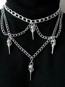 Gothic Dark Raven Skull Tassel Pendant Necklace, Gothic Witch Jewelry, Vintage Punk Unisex Party Design, Unique Personalized Jewelry for Men and Women