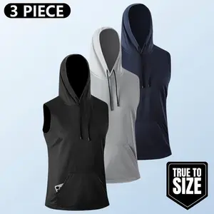 Men's Sleeveless Hooded Tank Top, Quick-Dry Muscle Hoodie Vest, Breathable Athletic Shirt for Gym, Running, Training, Lightweight Workout Wear with Kangaroo Pocket, Modern Sporty Style