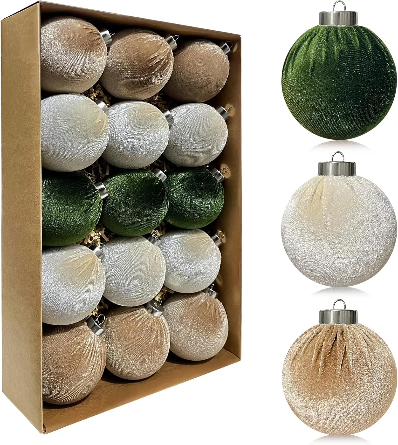 15 Pack  Ornaments for Christmas Tree Decorations - Xmas Ball Ornament for Indoor Holiday Decor - Shatterproof Christmas Bulbs Ornaments 3.15inch Green Brown