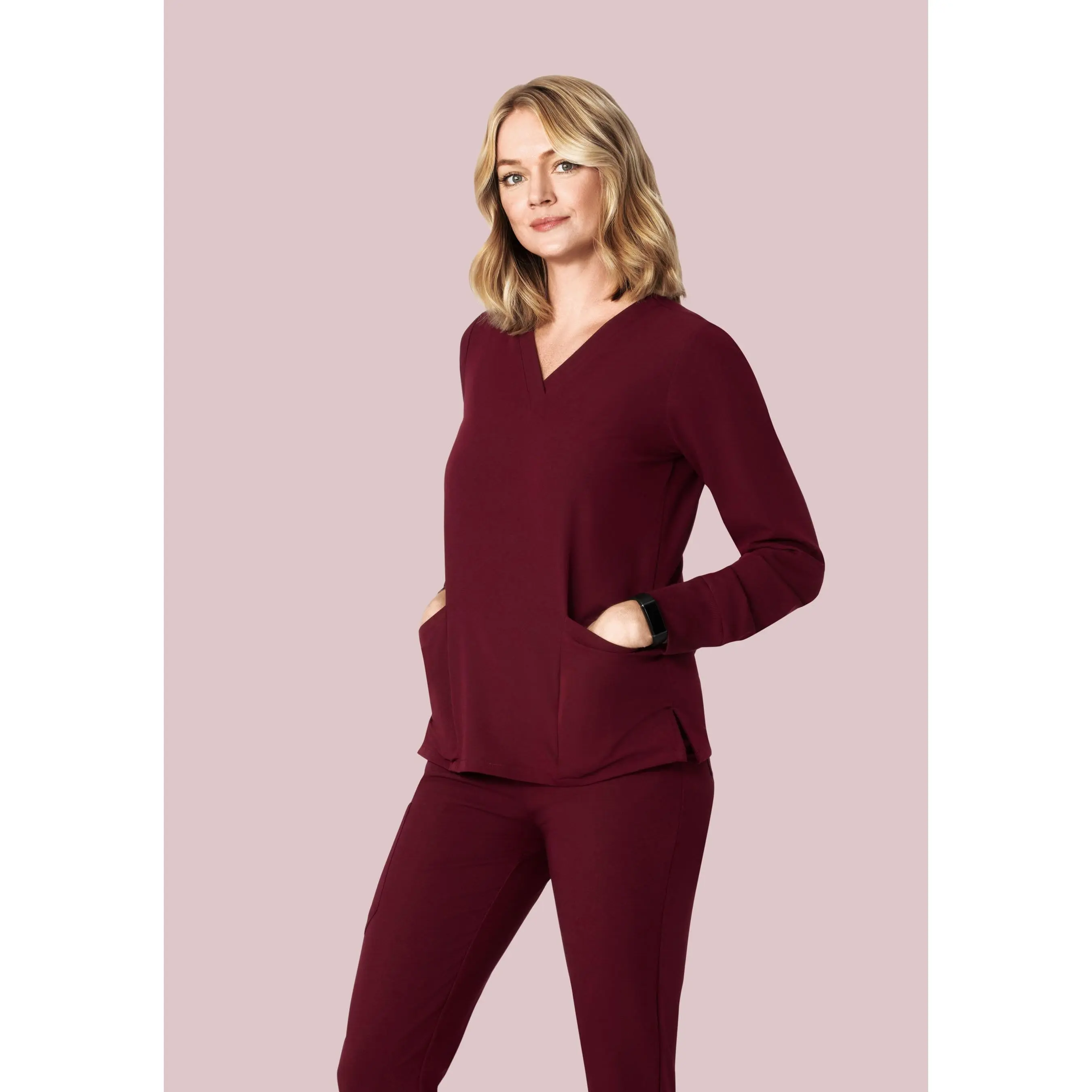 Long Sleeve 6 Pocket Top Wine Long Sleeve 6 Pocket Top Wine