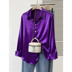 Fashion Women'S Clothing, Casual Satin, Glossy, High-End Feel, Button-Up Shirt