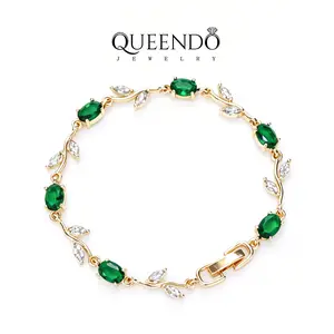 QUEENDO Women's Delicate Vine Petal 5A Zircon Bracelet Set, Real Gold-Plated Adjustable Couples Fashion Jewelry for Daily Wear, Holiday Gifting bracelets for women bracelet stack bracelet jewelry