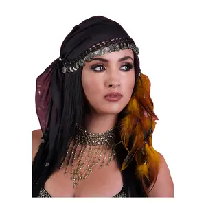 Gypsy Head Scarf with Coins (Black/Silver)