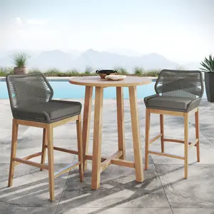 Wellspring 3-Piece Outdoor Patio Teak Wood Bar Set in Gray Graphite