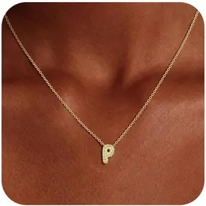 Bubble Initial Necklaces for Women Dainty Small Cubic Zirconia Letter Necklace  Non Tarnish Initial Pendant Monogram Choker Name Necklace Personalized  Trendy