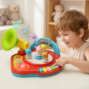 Interactive Musical Toy for Boys Girls, Toddler Piano Keyboard with Spinning Dancing Animals & Gramophone Horn, Early Educational Learning Toys with Lights & Music for Kids Gift