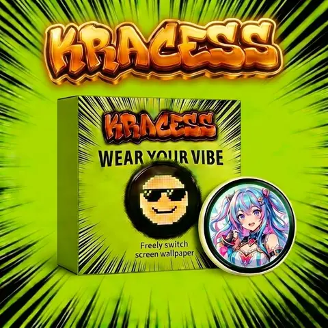 KRACESS Digital Badge Pin Collar Clip Brooch - Men's Fashion Digital Accessory, 1.7-inch Electronic Touchscreen, Bluetooth, 10-hour Battery Life, Customizable Display, Electronic Wallpaper, Dimmable Brightness, Anime & Meme Show, Birthday Gift for Him