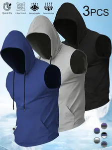 Men's Sleeveless Hoodie, Quick Dry Workout Tank Tops, Gym Muscle Hooded Shirts with Pocket, Breathable Sweat Wicking, Ideal for Running & Training, Athletic Hoodie