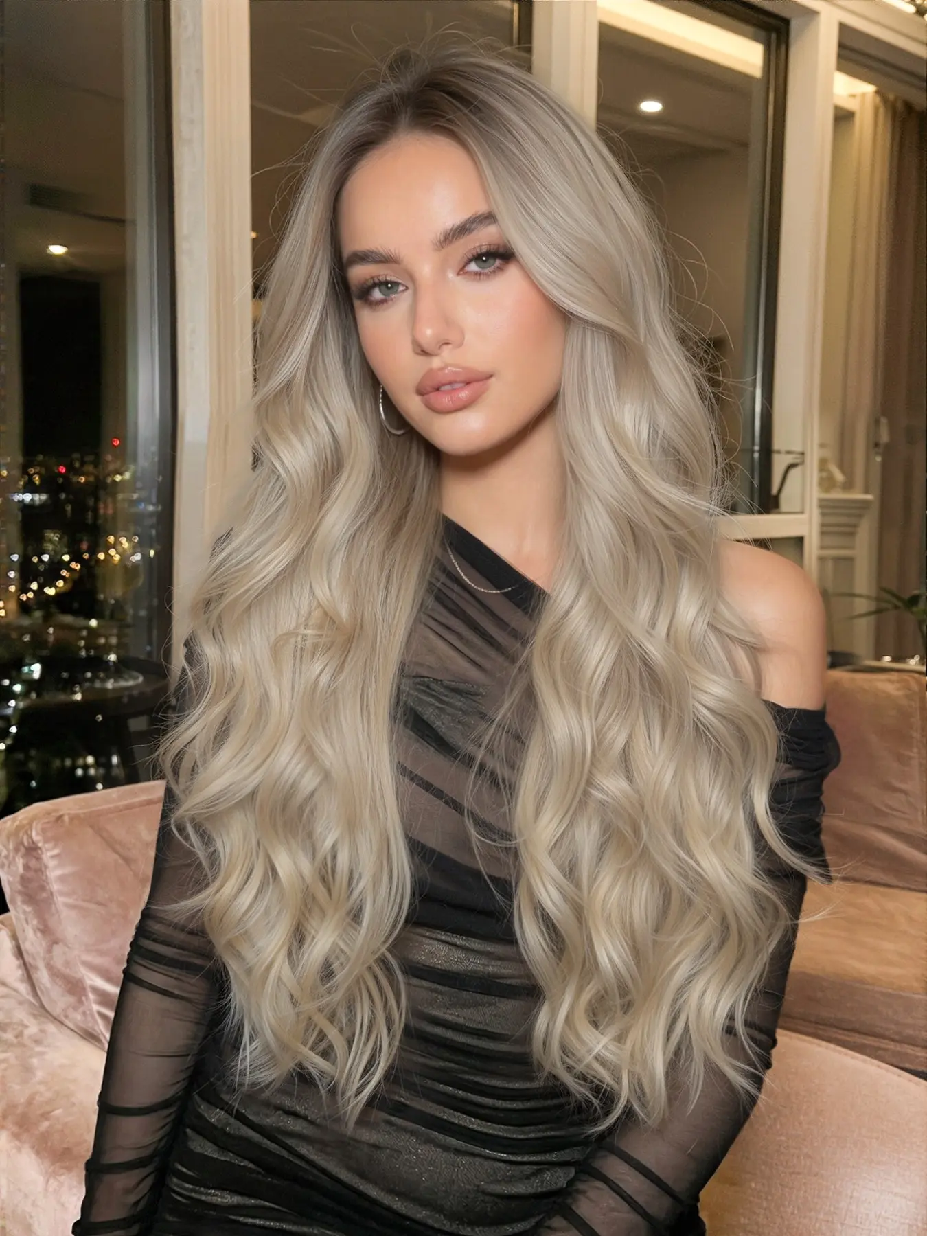 30 Inch Long Blonde Wavy Wigs for Women, Gorgeous Fluffy Wigs without Bangs, Synthetic Lace Front Wigs for Party, Daily Use, Glueless Curly Wig, Synthetic Fiber Wig, Synthetic Hair Wigs