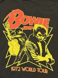 [SALE UP TO 30%] David Bowie 1972 World Tour T Shirt Mens Licensed Rock Band Black Tee Small Vintage Glam Rock Tee Unisex Shirt Made Using 100% US Cotton, Design & Printed In The USA