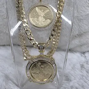 # 0252 Gold Coin Necklace with Angel Design and Rhinestones on Chain Elegant Sparkle Pendant for Casual or Formal Wear Perfect Gift for Special Occasions