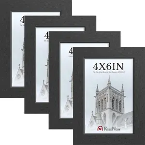 4x6/6x4 Picture Frame 4 Pack, Black Wood Frame with Tempered Glass, Vertical or Horizontal Tabletop Display for Photos and Art Prints