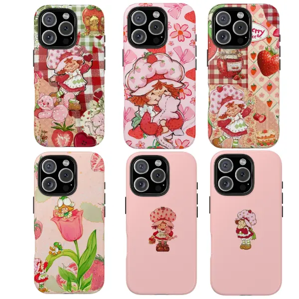 Vintage Strawberry Girl Phone Case – Cute Pink Berry Aesthetic, Retro Patchwork Cottagecore Strawberry Shortcake–Inspired Design, Sweet Pastel Floral Art Cover, Kawaii Pink Case, Adorable Gift for Her, Fits iPhone 17 16 15 14 13 12 11 Pro Max XR XS