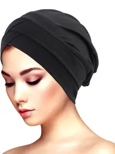 Women's Front Cross Headscarf Cap, Lightweight Elastic Polyester Scarf, Inner Lined Headscarf Cap, Fashion Hair Scarves, Turban Hijab, Suitable for Casual Wear & Chemotherapy Patients