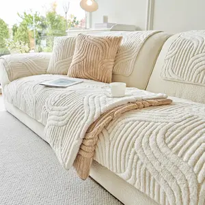 1pc sofa cover, Sofa couch covers, Washable Sofa Slipcover, light luxury solid color plush sofa cushion, pet dog friendly sofa cover, plush soft anti slip protection sofa, Soft Sofa Protector, home decoration