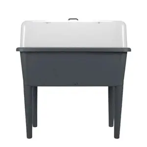 13.2 Gal Self-Watering Elevated Planting Boxes with Legs, Optional Transparent Ventilation Lid Greenhouse, Indoor/Outdoor Planter for Herbs & Vegetables (Grey, with Lid)