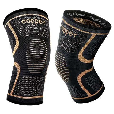 Copper Compression Knee Sleeves 2-Pack - Full Knee-Length Nylon Blend Support, 60% Copper, Non-Slip Grip, Snug Compression for Knee Pain, Arthritis, Running, Sports Recovery, Unisex