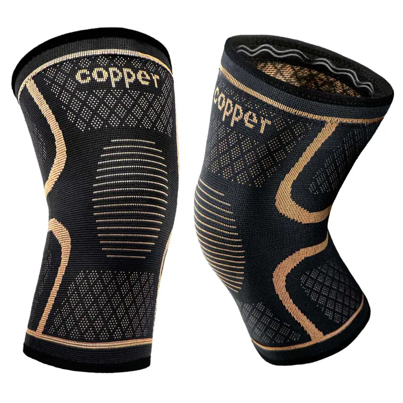 Copper Compression Knee Sleeves 2-Pack - Full Knee-Length Nylon Blend Support, 60% Copper, Non-Slip Grip, Snug Compression for Knee Pain, Arthritis, Running, Sports Recovery, Unisex