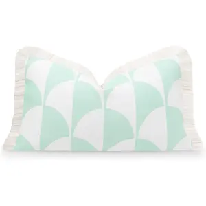 Fall Coastal Patio Indoor Outdoor  Pillow Cover Only, 12"x20" Water Repellent for Backyard, Couch, Muted  Scale Motif Fringe
