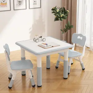 Kids Table and 2 Chairs Set with Graffiti Desktop, Height Adjustable Toddler Table and Chairs Set, 4 in 1 Activity Table Play Table for Reading, Drawing, Playing, Eating，Grey