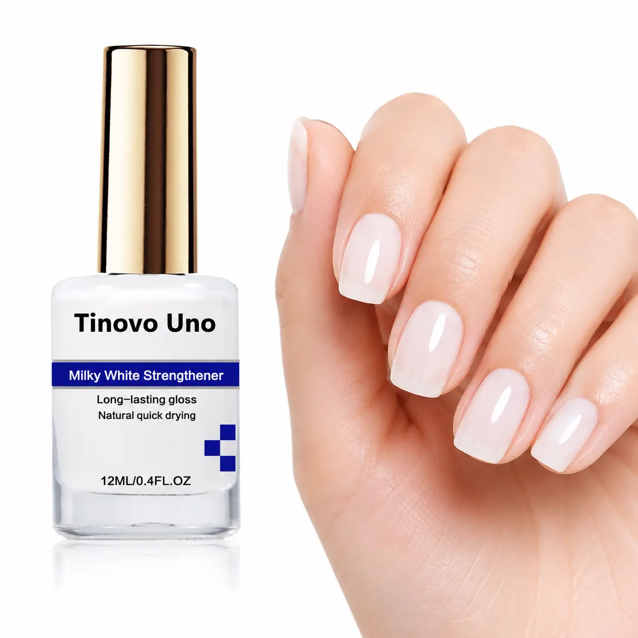 Tinovo Uno Nail Care Strengthener Serum - 12ml Milky White Quick-Drying Natural Liquid, BOGO 3 Free (Buy 1 Get 3), for Adults' French Manicure Lasting Shine, Nail Care Treatments