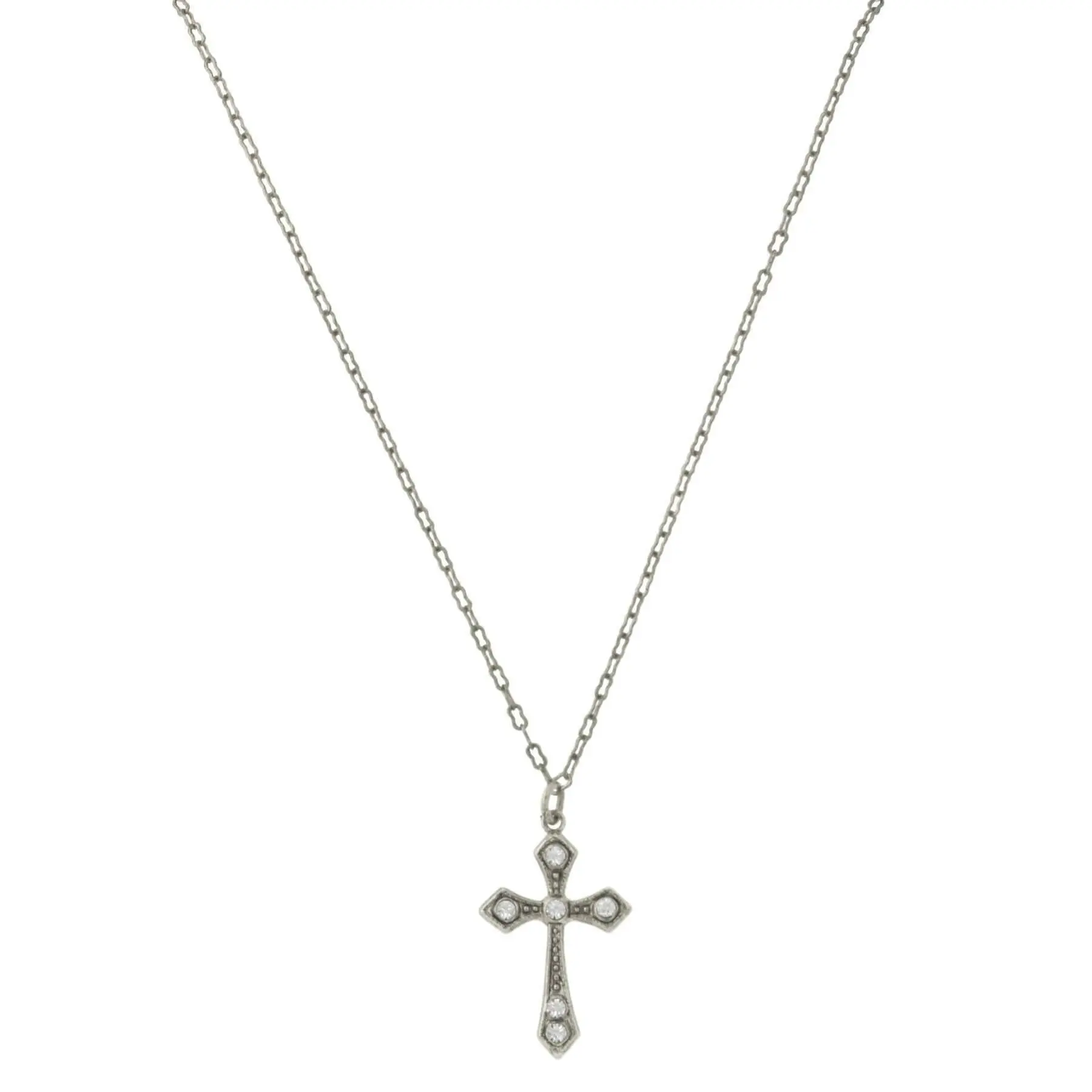 1928 Spiritual Crystal Passion Cross Pendant Necklace 15" + 3" Extender