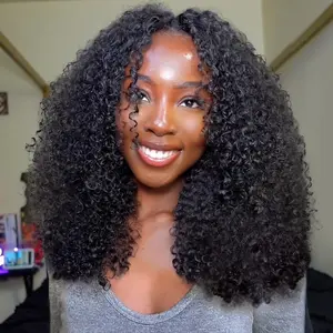 Vshow Kinky Curly Hair V Part Human Hair Wig With Drawstring All Size Fit 250% Density Glueless V Part Wig For Black Women Natural Blend Kinky Curly Wigs #Summervibes
