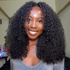 Vshow Kinky Curly Hair V Part Human Hair Wig With Drawstring All Size Fit 250% Density Glueless V Part Wig For Black Women Natural Blend Kinky Curly Wigs #Summervibes